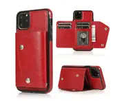 Case for iPhone 11 Pro, Leather Wallet Case With Card Pockets Back Flip Shockproof Cover Case-Red
