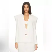 Bronx and Banco Kasai Blazer in Cream White strong shoulder logo jacket Revolve