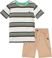 [Volcom] Boys' Shorts Set - 2 Piece Short Sleeve Graphic T-Shirt and Denim Shorts - Casual Summer Outfit for Boys (Sizes: 2T-7), Green, 4
