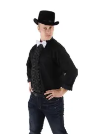 24" Insta-Tux Costume Ruffle & Bow Tie Adult: Black Ruffle & White Tie One Size