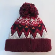 NEW Children's Winter Fair Isle Beanie Hat with Red Pom Girl's Size L / XL