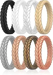 [ThunderFit] Women's Silicone Wedding Ring, Thin Stackable, Braided Pattern Wedding Band 2.2mm Thick
