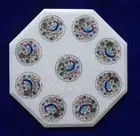 Peacock Pattern Inlay Work Coffee Table Top Octagon Marble Breakfast Table