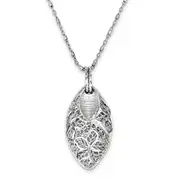 Sterling Silver Rhodium Plated Flower & Leaves W/ 2In Ext. Necklace
