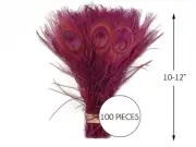100 Pieces – Burgundy Bleached & Dyed Peacock Tail Eye Wholesale Feathers (Bulk)