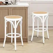 ALFORDSON Bar Stools Set of 2 Vintage Kitchen Dining Chair with 65cm Rattan Mesh Seat, Bohemian & Scandinavian Wooden Counter Barstools with Footrest Leg Levelers for Home Bar Dining Room, White