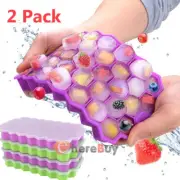 2 Pack Silicone Ice Cube Trays With Lid BPA Free 74-Ice Cubes Molds