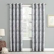 Sun Zero Darren Distressed Woven Jacquard Blackout Grommet Curtain Panel, 50" x 84", Indigo