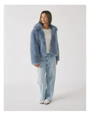 [Decjuba Kids] Shelly Faux Fur Jacket in Dusty Blue