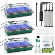 Seed Starter Tray Set 3 Pack with Grow Light and Humidity Dome 120 Cells