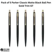5X Parker Classic Matte Black Ball Pen Gold Trim GT Free Gift Box (Pack of 5)
