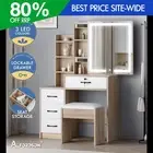 ALFORDSON Dressing Table Stool Set Makeup Mirror Vanity Desk Cabinet Wood