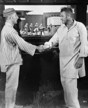 Steve McQueen and Dustin Hoffman say goodbye in Papillon, 1973 Old Photo