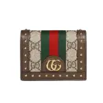 【GUCCI 古馳】523155 OPHIDIA GG織帶PVC 鉚釘(釦式翻蓋短夾)