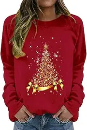 [MOLayys] Cheap Stuff Under 5 Dollars for Teen Girls,Leopard Short Sleeve Shirts for Women Women's Round Neck Long Sleeved Solid Christmas Tree Women Maternity (A-Red, XXXL), A-red, 3X-Large