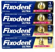 FIXODENT *ULTRA* MAX HOLD DENTURE ADHESIVE CREAM 4 TUBES 2.2-OZ (62.4g) EA