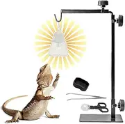 GDUUZ Pet Lamp Stand for Reptiles Insects and Cold Blooded Basking Animals– Adjustable Height and Reach Heat Light Hanger – Includes Feeding Accessories