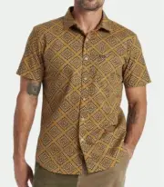 BRIXTON Men's CHARTER PRINT S/S Woven Shirt - Small - MedalBronz/Blk/Tan - NWT