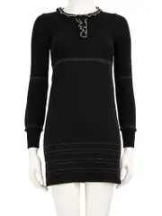 Black Wool Long Sleeve Knit Mini Dress