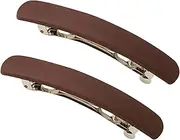 2 Pack Curved Matte French Barrettes for Thick Hair Fine Hair Clips Metal Spring Clips Barrette Ponytail Hair Grip No Slip Grip Workouts Hairpins Chic Styling (Brown)