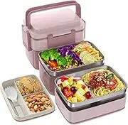 JSCARES Stainless Steel Bento Box Adult Lunch Box, 3 Stackable Bento Lunch Containers, Portable Modern Style, Leakproof 51OZ Bento Lunch Box for Kids and Adults (Pink)
