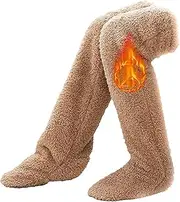 [Krujecnt] Slipper Socks For Women, Plush Slipper Stockings, Thick Soft Slipper Socks, Furry Long Leg High Footless Socks Warmers For Women Men Over Knee High Fuzzy Socks Winter Home Sleeping Socks