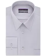$95 Geoffrey Beene Men Classic-Fit Gray Wrinkle-Free Button Dress Shirt 16 34/35