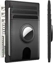 [typecase] Slim Minimalist Card Mens Wallet for AirTag, Front Pocket Premium Crazy Horse Leather Wallet with AirTag Holder, RFID Blocking Cash Credit Card Wallet Compatible with AirTag, Black, Minimalist