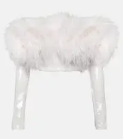 [David Koma] David Koma Sequined feather-trimmed crop top AU 6 white