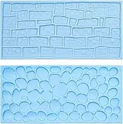 2Pcs NUZAMAS Stone Path and Brick Wall Impression Moulds Silicone Mat Fondant Sugar Cut Flower Molding Decoration for Cupcake Wedding Cake Decoration(Blue)