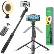 Phone Tripod 62" Selfie Stick iPhone with Remote & 3W LED Light, Universal Mount