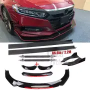 For Honda Accord 4x Front Bumper Red Lip + 2.2M Side Skirt + Rear Diffuser Black (for: Honda Civic)