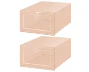 ishuif 2Pcs Shoes Organizer Drawer Type Large Capacity Plastic Storage Cabinet Container for Cloakroom-Khaki