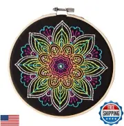 LEISURE ARTS Embroidery Kit 6" Neon Mandala - Embroidery Kit for Beginners -