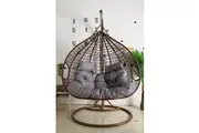 Hanging Egg Chair Double Seat - Brown Basket & Grey Cushion