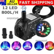12 LED Submersible Water Pump 15W 800L/H for Fountain Pool Garden Pond Tank AUS