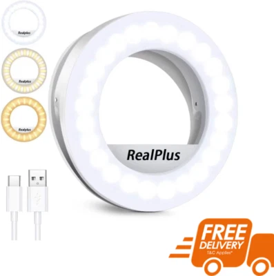 Selfie ring light for Phone, Tablet, Laptop, Rechargeable, 3 Colours & 40 LEDs