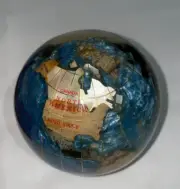 Turquois World Globe Paperweight Semi-Precious Gemstones Inlaid Stones Paperweig