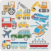 BENECREAT Transport Theme Plastic Painting Stencils, Plane Boat Car Train Pattern Reusable Drawing Template for Art Painting Scrabooking DIY Decor, 12x12inch