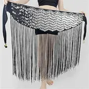 [Generic] Belly Dance Hip Scarf Belly Dance Hip Towel Skirt Sexy Sequins Tassel Waist Chain Oriental Dance Practice Dress Set Waist Towel Belly Dance Waist Belt(White)