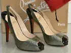 NEW Christian Louboutin So Prive Grey SPARKLE GLITTER Black Patent Shoes 37