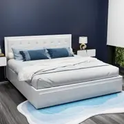 Artiss King Bed Frame Gas Lift Storage PVC Leather White TIYO