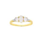 9ct Gold, White Opal & Diamond Trilogy Ring in White