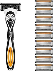 BIC Hybrid 5 Flex Refillable Men's Shaver, 1 Weighted Handle and 10 Nano-Tech Titanium 5-Blade Refills with Precision Blade - Bundle of 1+10