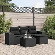 Patio Furniture Sets 5 Piece Garden Sofa Set with Cushions Black Poly Rattan