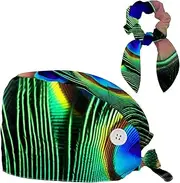 [YTYVAGT] Scrub Caps Women,Scrub Hats Suitable for Women,Bird Peacock Feather
