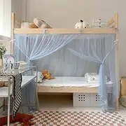 4 Corner Post Students Dorm Bunk Bed Canopy Netting Students Bed Curtains for Student Dormitory School College (Blue-Grey, Twin)