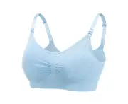 Womens Hands Free Breast Pump Feeding Bra Mum Underwear Pregnancy Nursing Bra Wire Free Maternity Bra-Blue