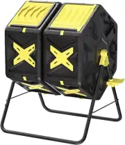 Dual Chamber Compost Tumbler Outdoor Rotating Chamber Compost Bin, 2 X 18.5 Gal