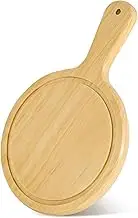 7" Mini Pine Wood Cutting Board with Handle, Small Serving board Wooden Round Pizza Peel Paddle for Homemade Baking Pizza Bread Cake Fruit Vegetables.